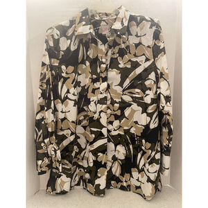 Chicos 2 Top Women’s Large Camo Print Button Placket Collar Popover Shirt Beige